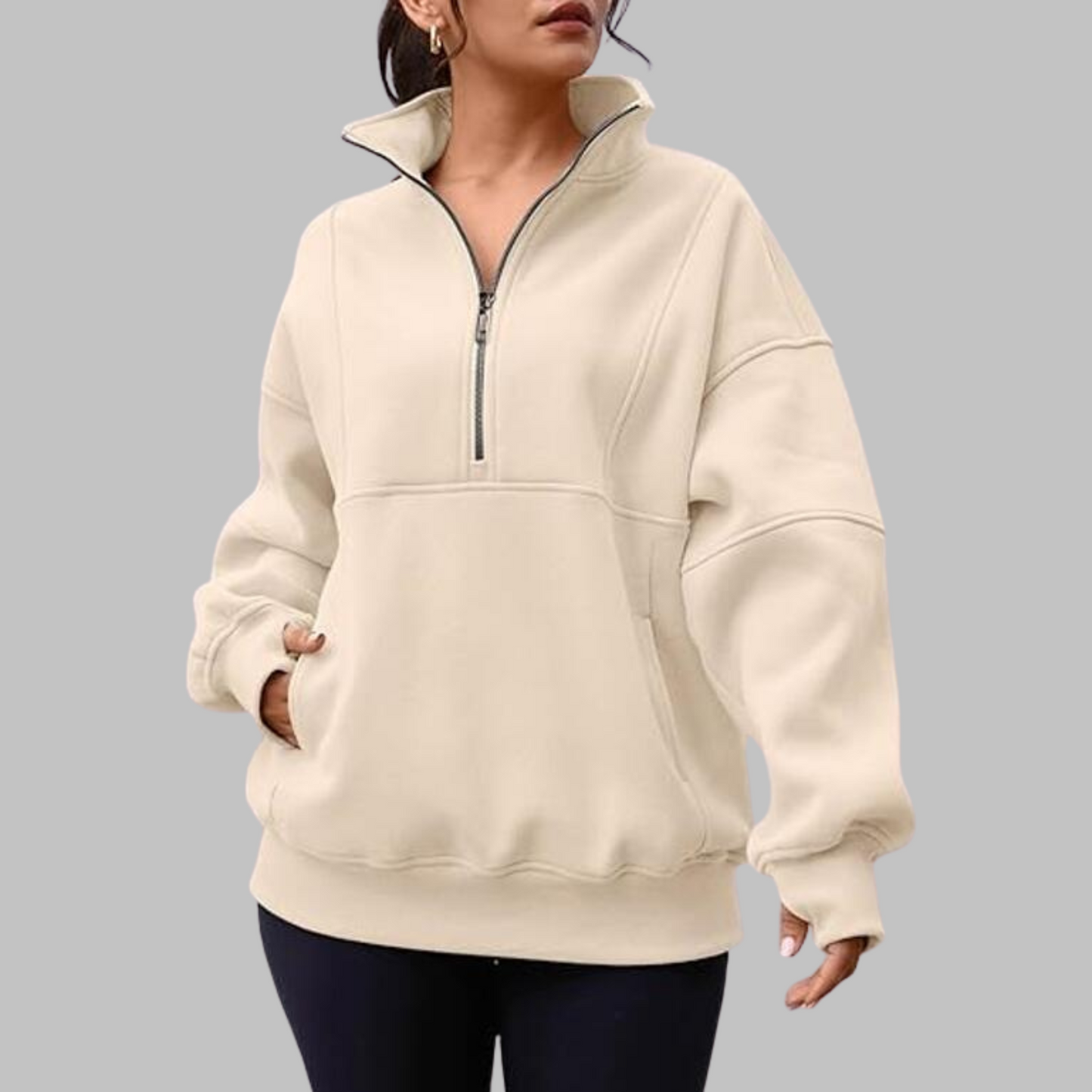 ✨Haut-1 Pull 2025✨ Sweat-shirt ample à col, demi-zip et manches longues pour femmes, collection automne/hiver