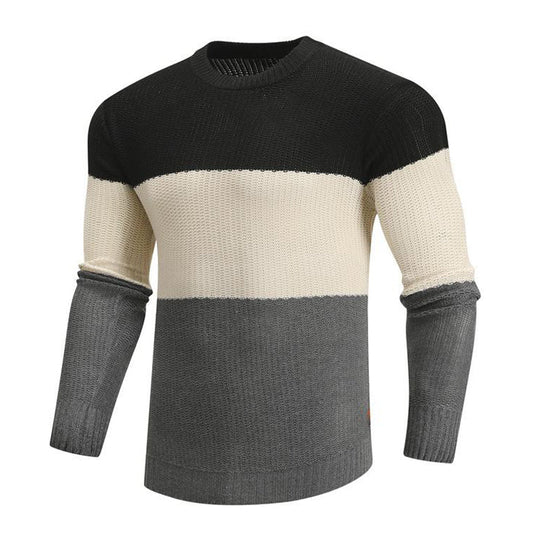 Pull col rond coupe ajustée à rayures colorblock pour homme
