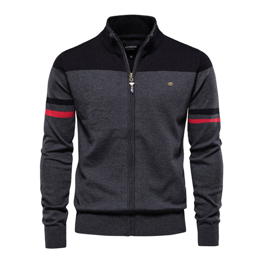 Manteau cardigan zippé décontracté pour homme avec col montant
