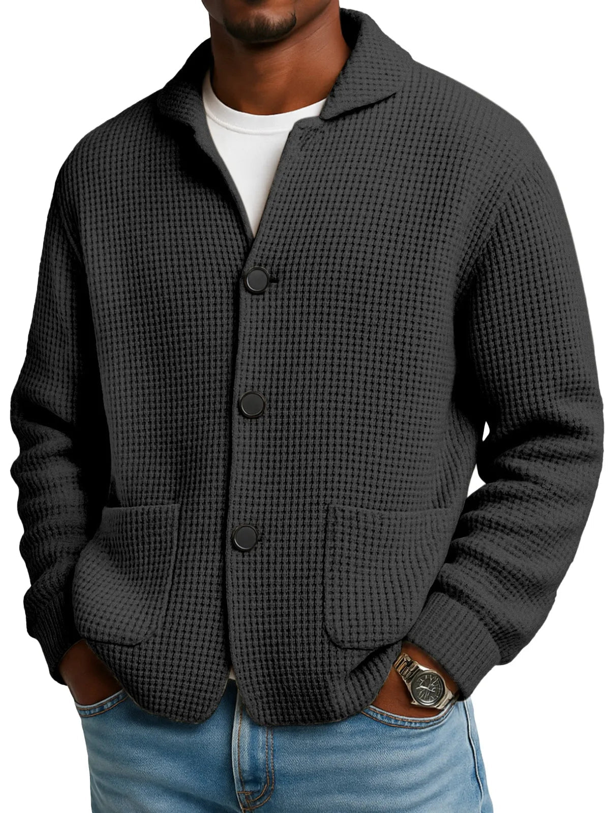 Veste pull en maille unie à col montant pour l'automne et l'hiver