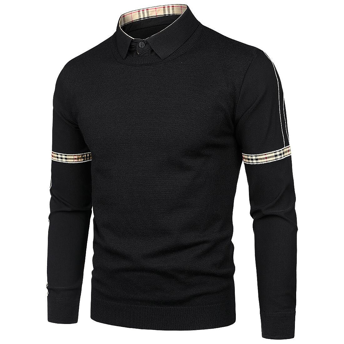 Pull en maille slim patchwork faux deux pièces pour homme