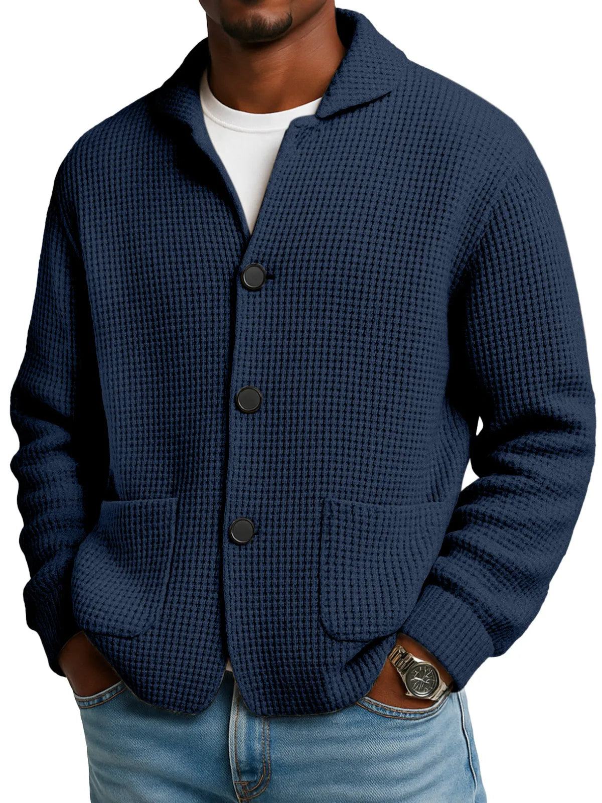 Veste pull en maille unie à col montant pour l'automne et l'hiver