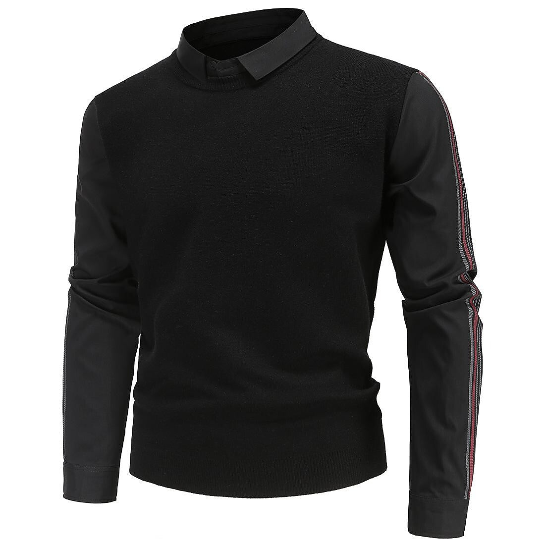 Pull tricoté homme slim patchwork fausse coupe deux pièces