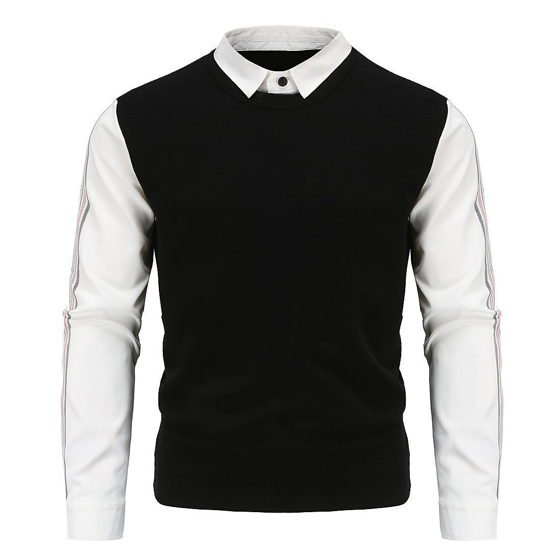 Pull tricoté homme slim patchwork fausse coupe deux pièces