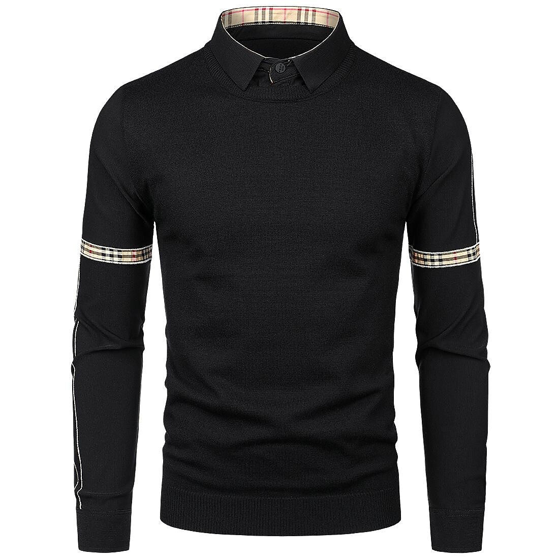 Pull en maille slim patchwork faux deux pièces pour homme