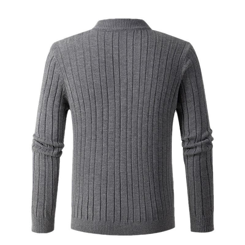 Chandail pour hommes en tricot torsadé, demi-zip, de couleur unie, à col montant