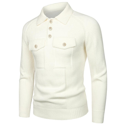 Chandail en tricot ajusté pour homme, style vintage, à manches raglan et poche à revers