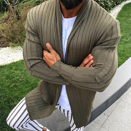 Cardigan côtelé uni à col en V pour homme