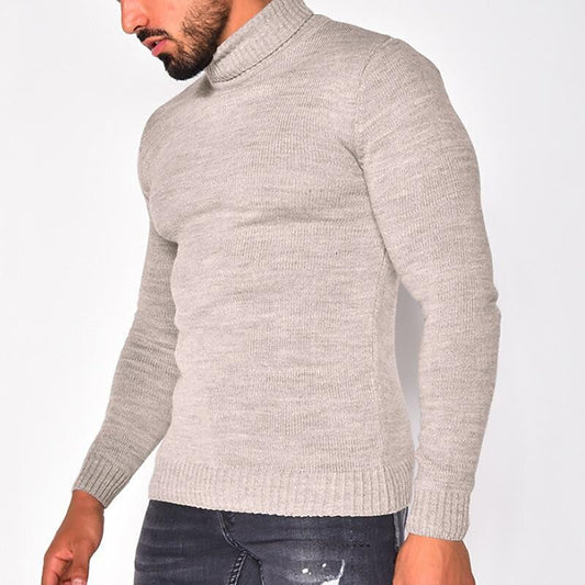 Pull col roulé homme en tricot uni basique